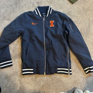 Nike Dark Blue Varsity Jacket with Orange Accents